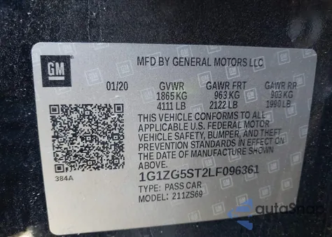 2020 Chevrolet Malibu Fwd Rs z USA, uszkodzony, nr VIN 1G1ZG5ST2LF096361